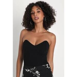Lulus Social Sweetie Black Strapless Bodysuit - Size S